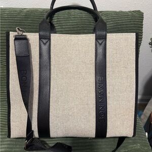 Bon Maxie Bag Bon Vivant Large Tote black & grey, Leather & Jute Tote Bag